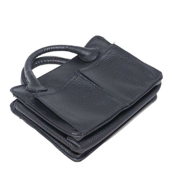 Pouchee Small Black Pebbled Leather Handbag - Picture 1 of 9